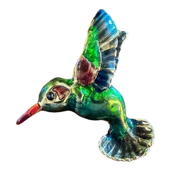 Hummingbird brooch , light weight , loaded with color , greens, blue, red, - Picture 2 of 7